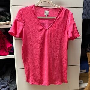 NIC+ZOE Vibrant Pink V-Neck Short Sleeve Top